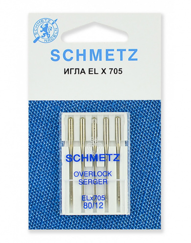 Иглы для швейных машин Schmetz 22:40.1.VCS для плоскошовных машин, хромированные ELx705 CF № 80, 5 шт.