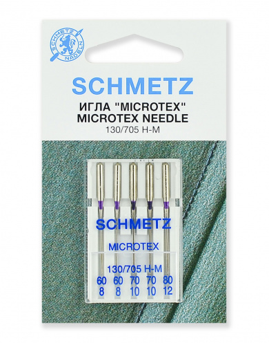 Иглы для швейных машин Schmetz 22:31.MA2.V4S микротекс (особо острые) 130/705H-M № 60(2),70(2),80, 5 шт.