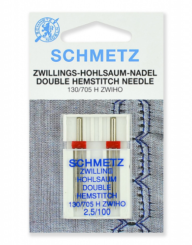 90:25.2.DES Иглы для швейных машин Schmetz для мережки двойные 130/705H ZWIHO № 100/2.5, 2 шт.