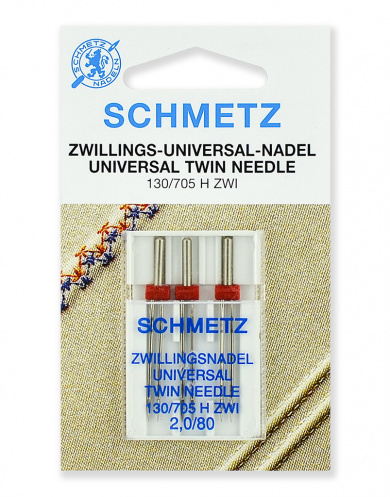 Иглы для швейных машин Schmetz 70:20.2.TCS стандартные двойные 130/705H ZWI № 80/2.0, 3 шт.