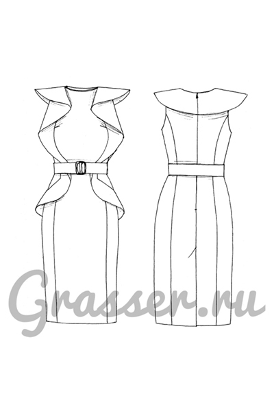 Платье-футляр с воланами, выкройка Grasser №492-3