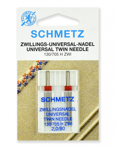 Иглы для швейных машин Schmetz 70:20.2.DCS стандартные двойные 130/705H ZWI № 80/2.0, 2 шт.