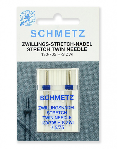 Иглы для швейных машин Schmetz 69:25.FB2.DMS стретч двойные 130/705H-S ZWI № 75/2.5, 2 шт.