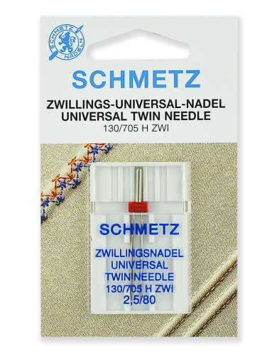 Иглы для швейных машин Schmetz 70:25.2.SCS стандартные двойные 130/705H ZWI № 80/2.5, 1 шт.