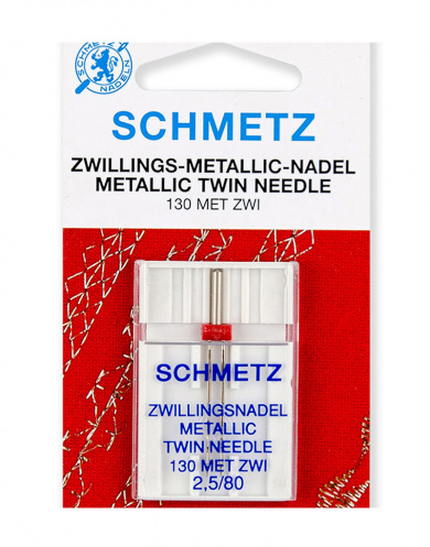 Иглы для швейных машин Schmetz 64:25.2.SCS для металлизированных нитей двойные 130 MET ZWI №80/2,5, 1 шт