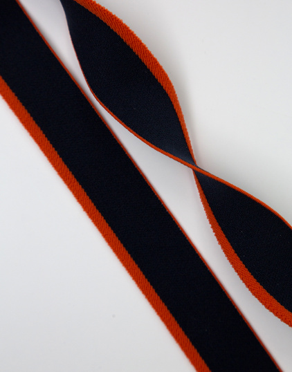 62223 Резинка декоративная цвет Чёрно-синий с оранжевыми полосами, 25 мм
