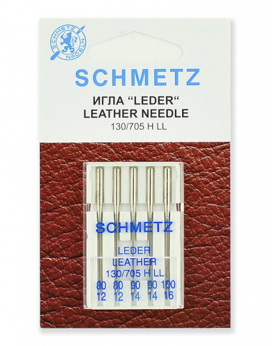 Иглы для швейных машин Schmetz 22:15.AS2.VIS для кожи 130/705H LL № 80(2), 90(2), 100, 5 шт. от Grasser