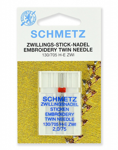 Иглы для швейных машин Schmetz 72:20.EB2.SMS для вышивки двойные 130/705H-E ZWI № 75/2.0, 1 шт.