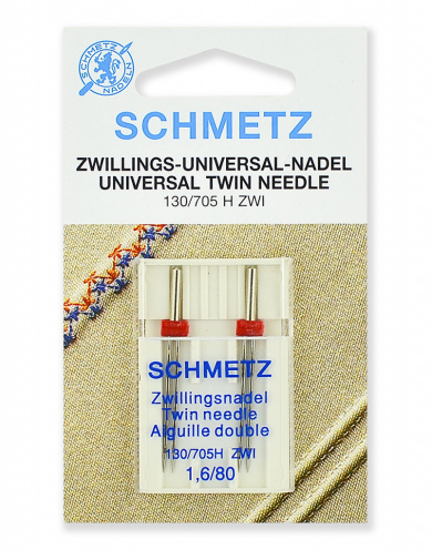 Иглы для швейных машин Schmetz 70:16.2.DCS стандартные двойные 130/705H ZWI № 80/1.6, 2 шт.