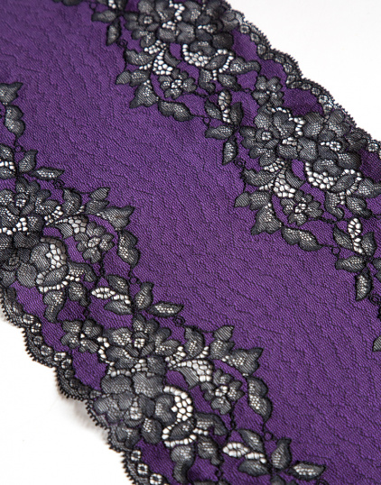 50040 Кружево эластичное цвет: Фиолетовый с черным, ширина 20 см
