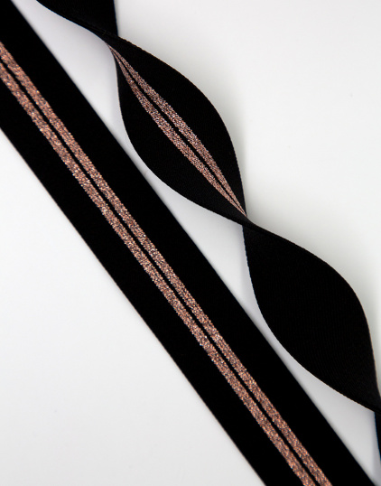 Резинка декоративная цвет Чёрный с розовыми полосами, 25 мм