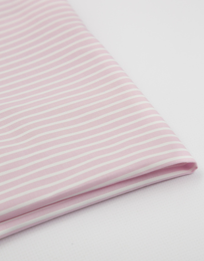 Плательно-сорочечный хлопок в бело-розовую полоску, плотность 110 гр/м2, ширина 147 см